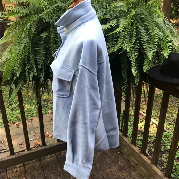 Boyfriend Jacket blue button up jacket over shirt front pockets - Picture 12 of 13